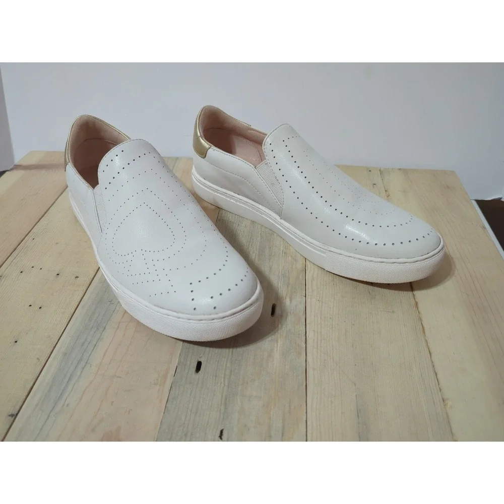 Kate Spade Azores Perforated White Leather Slip On Sneakers 7.5 Spade Design